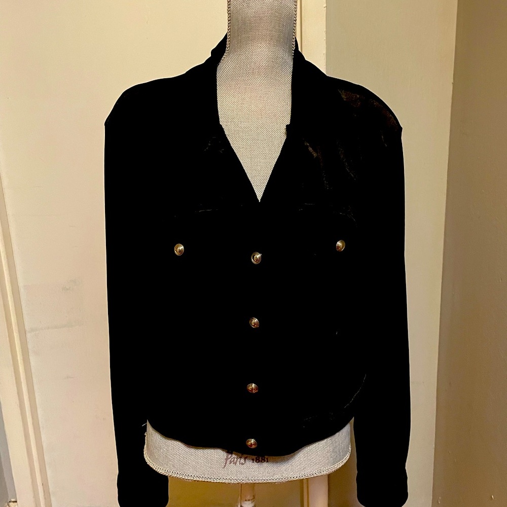 Ladies velour jacket with silver buttons.
